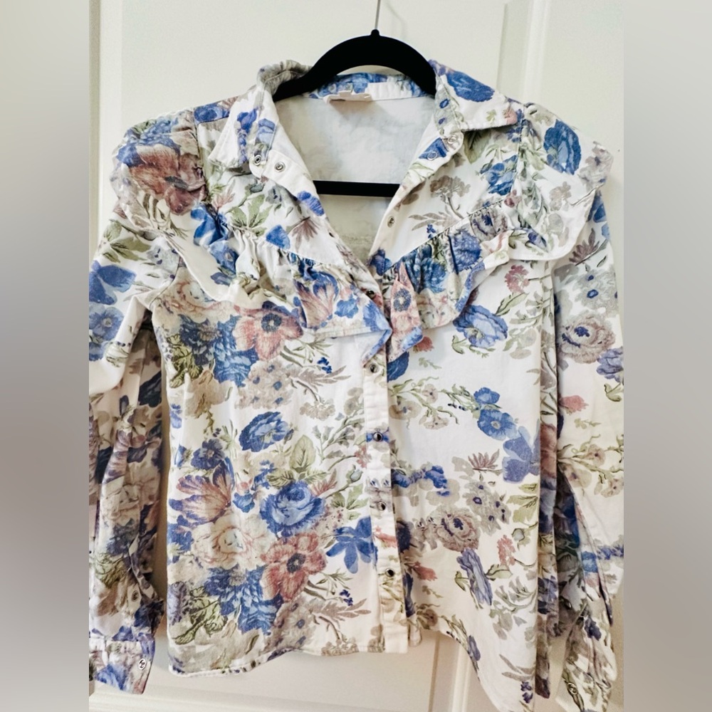 Sezane Matty Shirt Imprimé Floral Bleu - Size 36